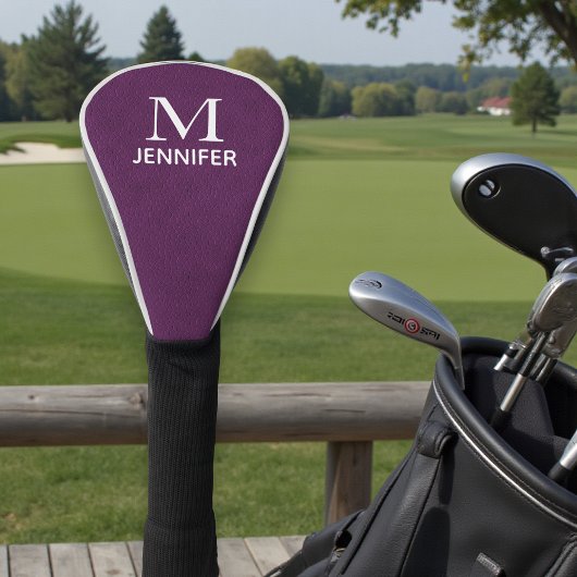 Paarse getextureerde lederen monogram, gepersonali golfheadcover