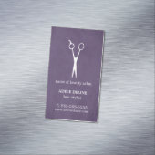 Paarse getextureerde schaar-haarlijst visitekaartje magneet (Voorbeeld)