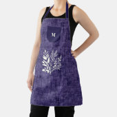Paarse getextureerde stof met kruidenmotief Modern Schort (Insitu)