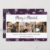 Paarse getrouwde Pas getrouwd Snowflake Foto Feestdagenkaart (Voorkant / Achterkant)