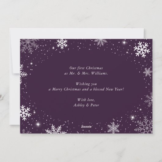 Paarse getrouwde Pas getrouwd Snowflake Foto Feestdagenkaart (Achterkant)