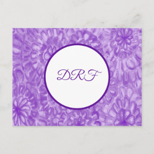 Paarse geverfde bloemen met monogram briefkaart