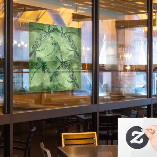 Paarse gevleugelde libellen op Zachte kalkgroene Raamsticker (Restaurant Raam)