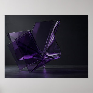 Paarse Gevouwen Glazen Beeldhouwkunst Donkere Wand Poster
