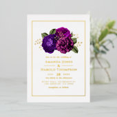 Paarse, gewelddadige, pruimen- en goudpleisters folie uitnodiging (Staand Voorkant)