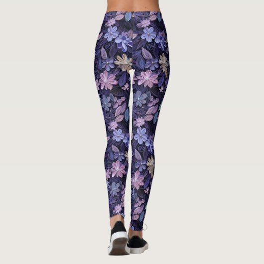 Paarse gewervelde bloemen leggings (Achterkant)