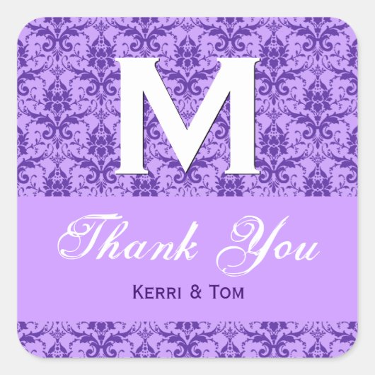 Paarse geweven look Damask Dank u bruiloft R315 Vierkante Sticker (Voorkant)