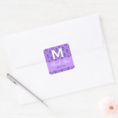 Paarse geweven look Damask Dank u bruiloft R315 Vierkante Sticker (Envelop)