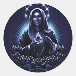 Paarse Gezegende Maagd Maria en Rozen Ronde Sticker