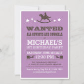 Paarse Gezochte Westerne Cowboy Birthday Uitnodigi Kaart (Voorkant)