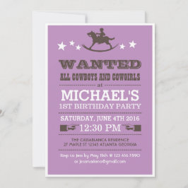 Paarse Gezochte Westerne Cowboy Birthday Uitnodigi Kaart