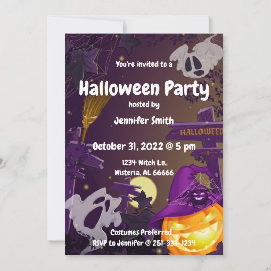 Paarse Ghost of Pumpkin Halloween Party Invitation Kaart (Voorkant)