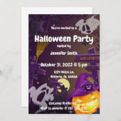 Paarse Ghost of Pumpkin Halloween Party Invitation Kaart (Voorkant / Achterkant)