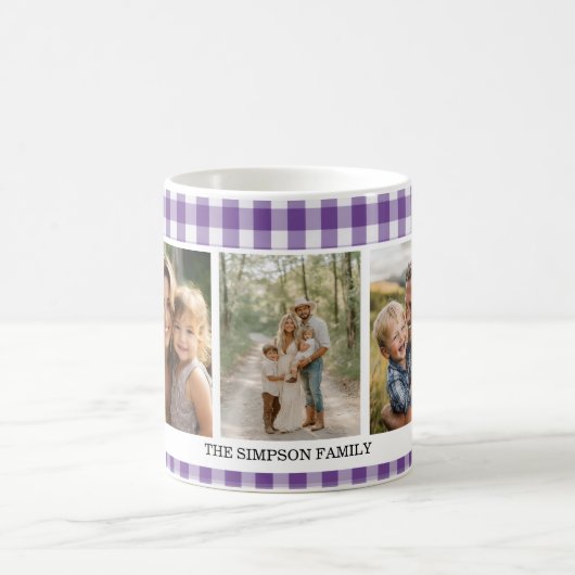 Paarse Gingham 3 foto Koffiemok (Center)