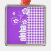 Paarse Gingham; Aloha Metalen Ornament (Voorkant)