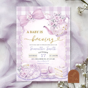 Paarse Gingham Baby is op komst Baby Shower Kaart