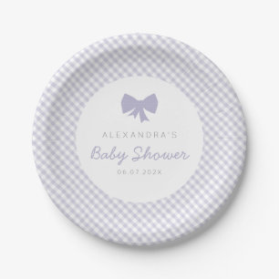 Paarse gingham baby shower boeg papieren bordje