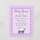 Paarse Gingham Baby Shower-uitnodigingen Kaart (Voorkant / Achterkant)