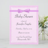 Paarse Gingham Baby Shower-uitnodigingen Kaart (Staand voorkant)
