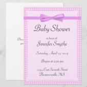 Paarse Gingham Baby Shower-uitnodigingen Kaart (Voorkant / Achterkant)