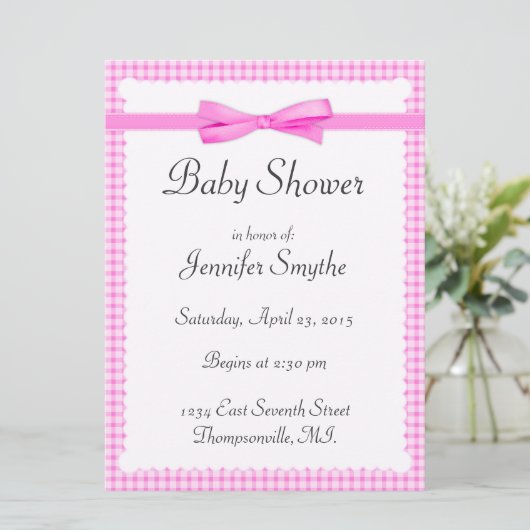 Paarse Gingham Baby Shower-uitnodigingen Kaart (Staand voorkant)