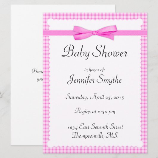 Paarse Gingham Baby Shower-uitnodigingen Kaart (Voorkant / Achterkant)