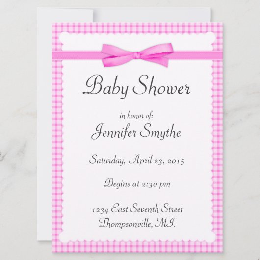 Paarse Gingham Baby Shower-uitnodigingen Kaart (Voorkant)