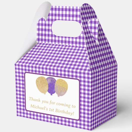 Paarse Gingham Ballonnen Aangepaste Foto Verjaarda Bedankdoosjes (Voorkant)