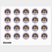 Paarse Gingham Bedankt Foto Ronde Sticker (Vel)