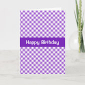 Paarse Gingham Birthday Kaart (Voorkant)