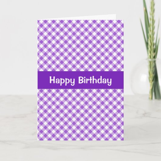 Paarse Gingham Birthday Kaart (Voorkant)