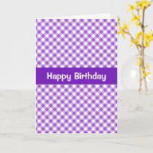 Paarse Gingham Birthday Kaart (Gele Bloem)
