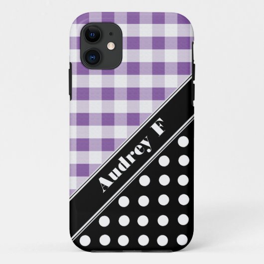 Paarse Gingham Black Polka Dot iPhone 5 Hoesje (Achterkant)