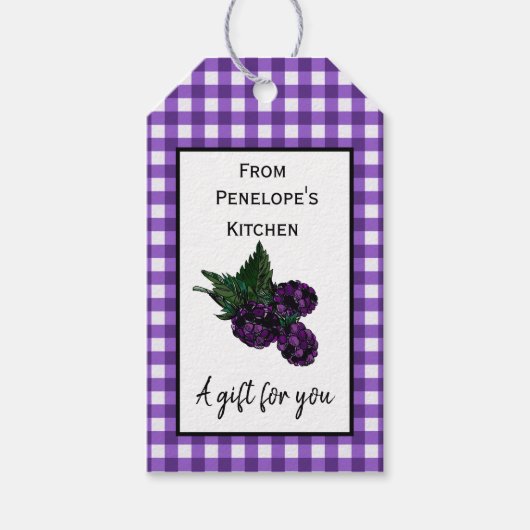 Paarse Gingham Blackberry Preserve Gift Hang Label Cadeaulabel (Voorkant)