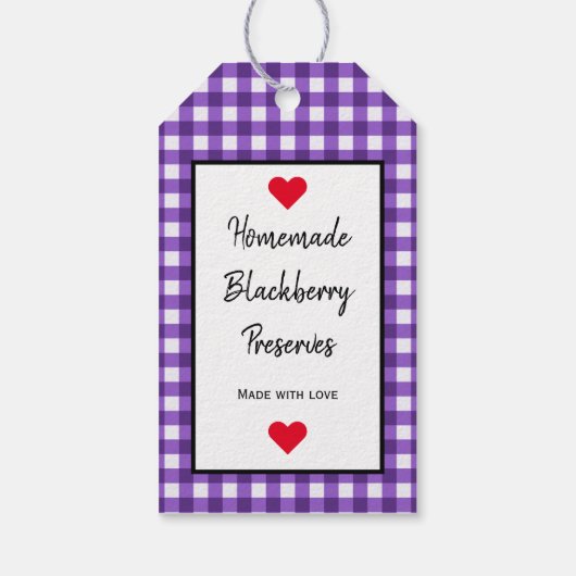 Paarse Gingham Blackberry Preserve Gift Hang Label Cadeaulabel (Achterkant)