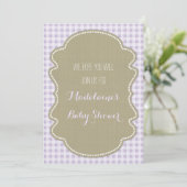 Paarse Gingham Burlap Baby Shower-uitnodigingen Kaart (Staand voorkant)