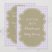 Paarse Gingham Burlap Baby Shower-uitnodigingen Kaart (Voorkant / Achterkant)