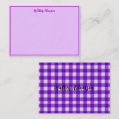 Paarse Gingham Check Plaid Tartan Naam Rand Notitiekaartje (Voorkant / Achterkant)