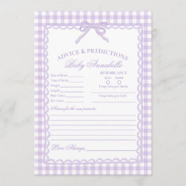 Paarse Gingham Coquette Strik Advies voor Baby Kaa Kaart