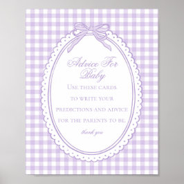 Paarse Gingham Coquette Strik Advies voor Baby Sho Poster
