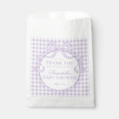 Paarse Gingham Coquette Strik Babyshower Dessert Bedankzakje (Voorkant)