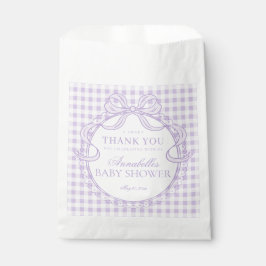 Paarse Gingham Coquette Strik Babyshower Dessert Bedankzakje
