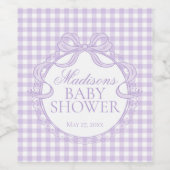 Paarse Gingham Coquette Strik Babyshower Wijn Etiket (Enkel label)