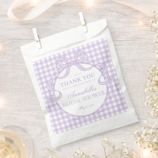 Paarse Gingham Coquette Strik Bruidsdiner Dessert Bedankzakje (Geknipt)