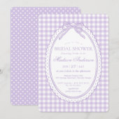 Paarse Gingham Coquette Strik Bruidsdouche Kaart (Voorkant / Achterkant)