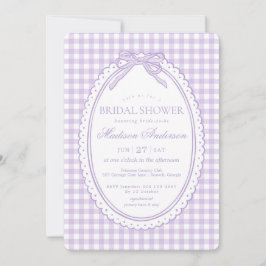 Paarse Gingham Coquette Strik Bruidsdouche Kaart