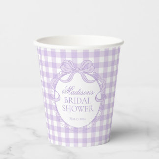 Paarse Gingham Coquette Strik Bruidsdouche Papieren Bekers