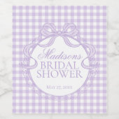 Paarse Gingham Coquette Strik Bruidsdouche Wijn Etiket (Enkel label)