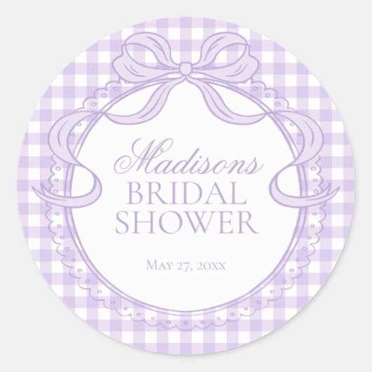 Paarse Gingham Coquette Strik Bruidsdouche Zegel (Voorkant)