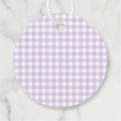 Paarse Gingham Coquette Strik Doop Cirkel Bedankjes Labels (Achterkant)